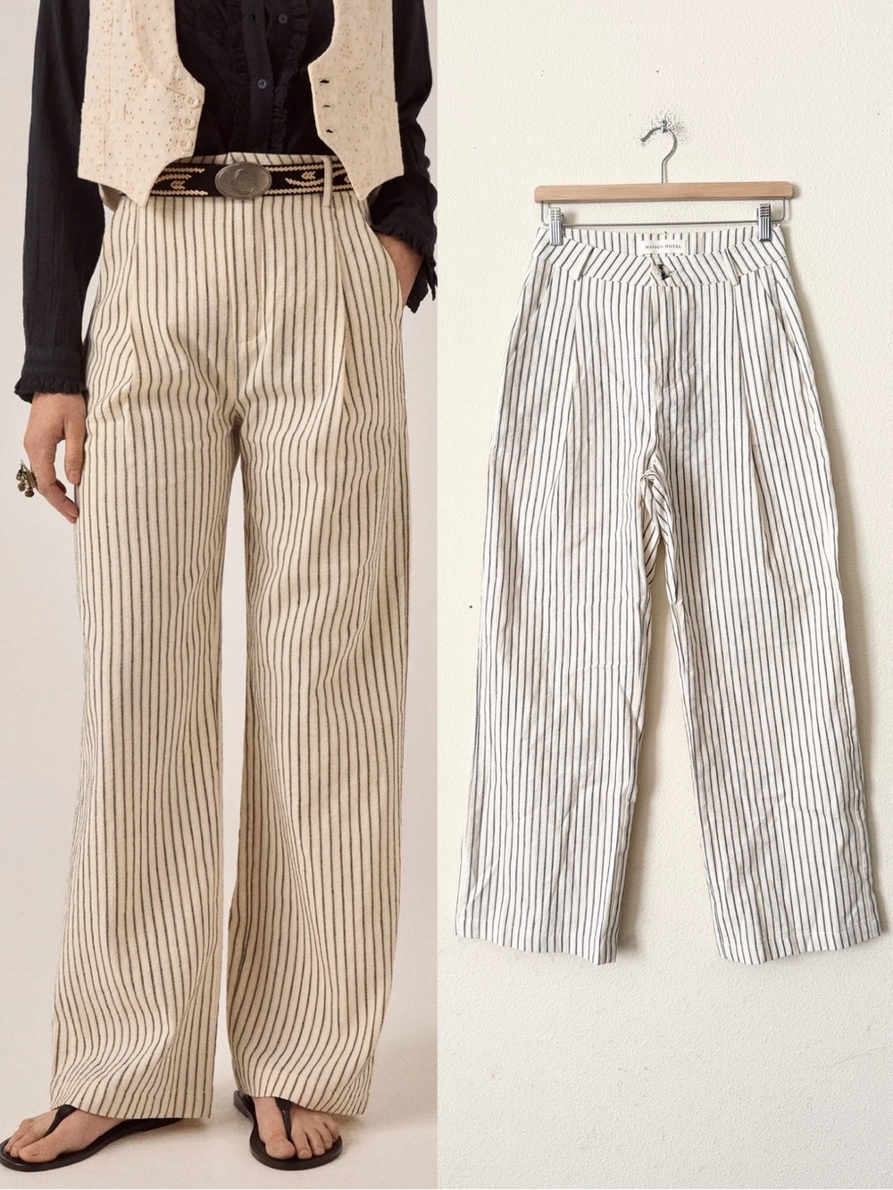 Maison Hotel SMALL Tomy linen blend high rise wide leg trousers in Capri Shell